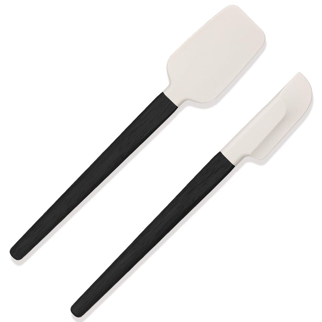 2-teiliges Silikonspatel-Set, kleine und schmale Teigschaber mit Holzgriffen, flexible, antihaftbeschichtete Küchenspatel zum Backen und Mischen