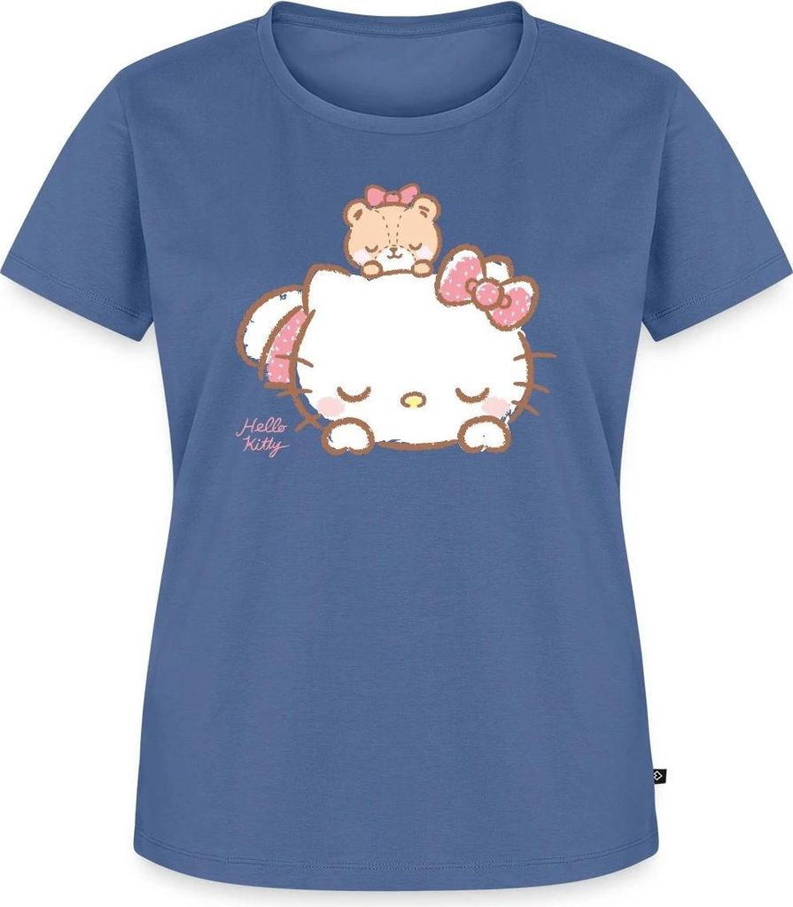 Spreadshirt Hello Kitty Mit Teddy Auf Dem Rücken Frauen Premium T-Shirt, 5XL, Taubenblau