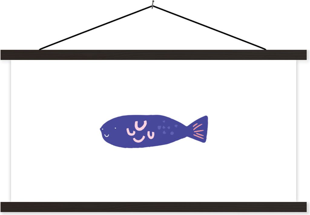 MuchoWow Textilposter Fisch - Pastell - Lila 60x30 cm mit schwarzem Rahmen - Textilien
