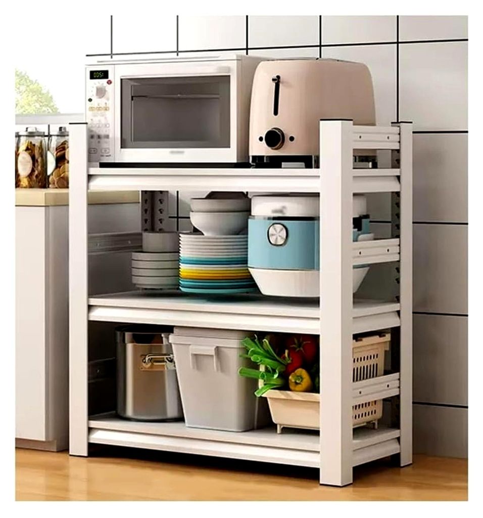 Robuster 3-stöckiger Mikrowellenständer – ausziehbares Küchenregal zur platzsparenden Organisation von Küchenutensilien und Arbeitsflächen