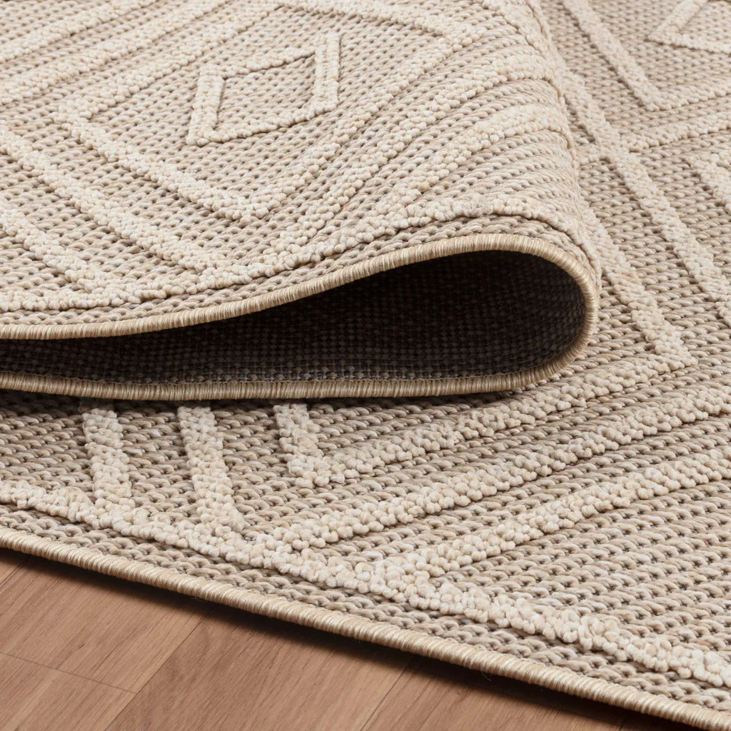 Tapis Extérieur 80x250 cm Résistant Intempéries Effet 3D Relief Beige - 5