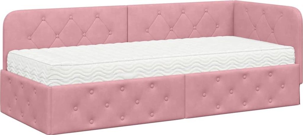 vidaXL Eckbettgestell mit Matratze mit Kopfteil Rosa 80 x 200 cm Samt