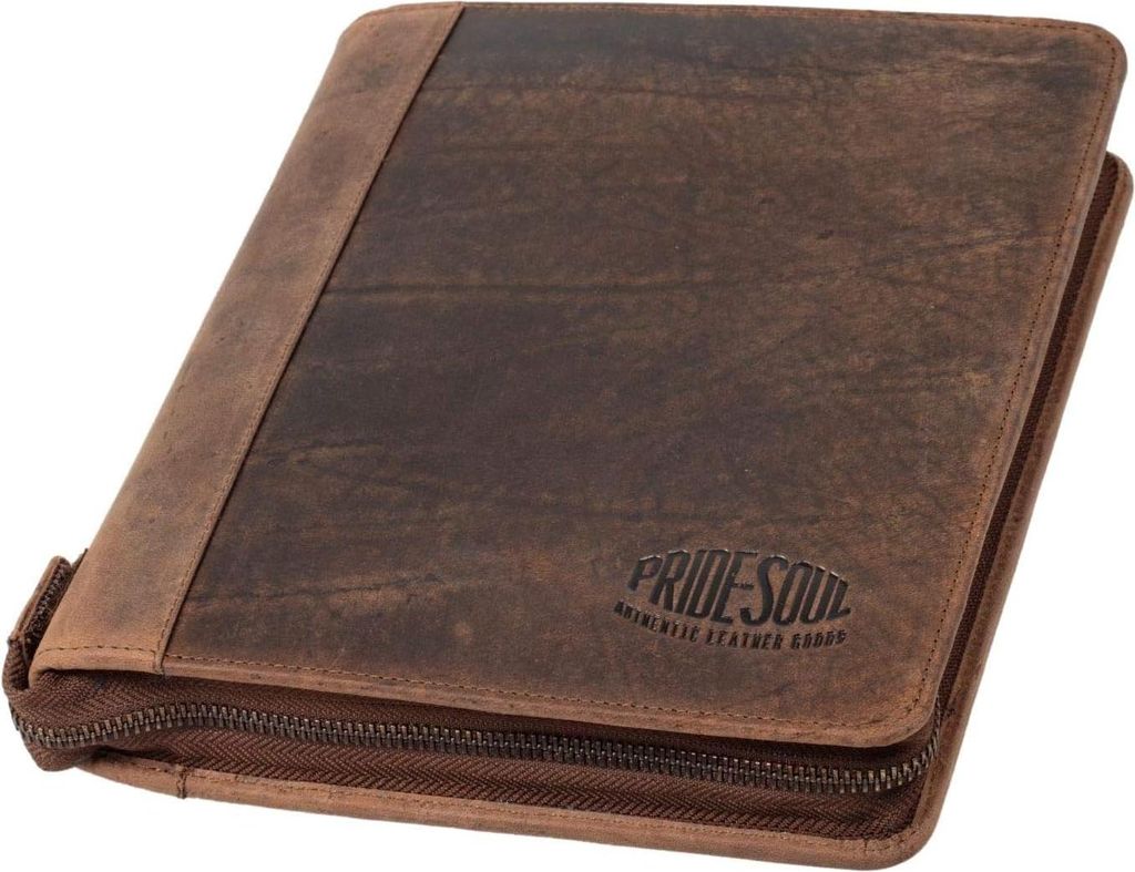 Organizer A5 CHARON Reißverschluss echtes Leder braun mobile Telefon Stiftschlaufe 27x20.5cm - Konferenzmappe