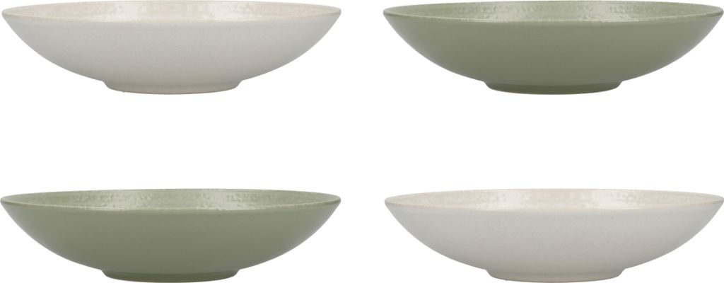 KitchenCraft 4-er Set Pasta-Schüsseln, in Geschenkbox, Bleifrei, Steingutgeschirr mit Glasur, Grün / Cremefarben, 22cm Durchmesser