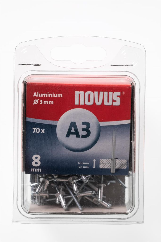 70 Novus Aluminium Blindnieten Ø3 mm, 8 mm,Typ A3/8mm Nr.: 045-0029