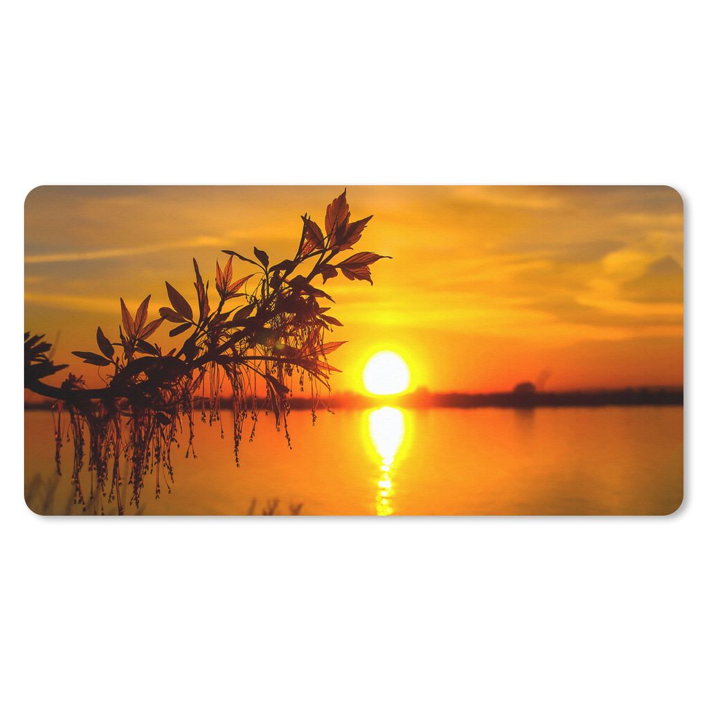 MuchoWow Schreibtischunterlage Sonnenuntergang - Wasser - Pflanzen - Orange 80x40 cm - XXL Mauspad - Gaming Mauspad