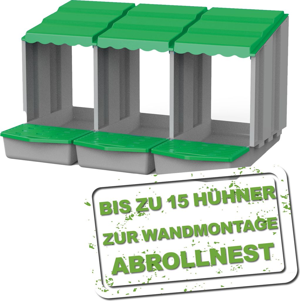 (3er) MeineHennen Hühner Legenest/ Abrollnest aus Kunststoff, 3 Abteile, LxHxB 51,5 x 46,5 x 84,5 cm