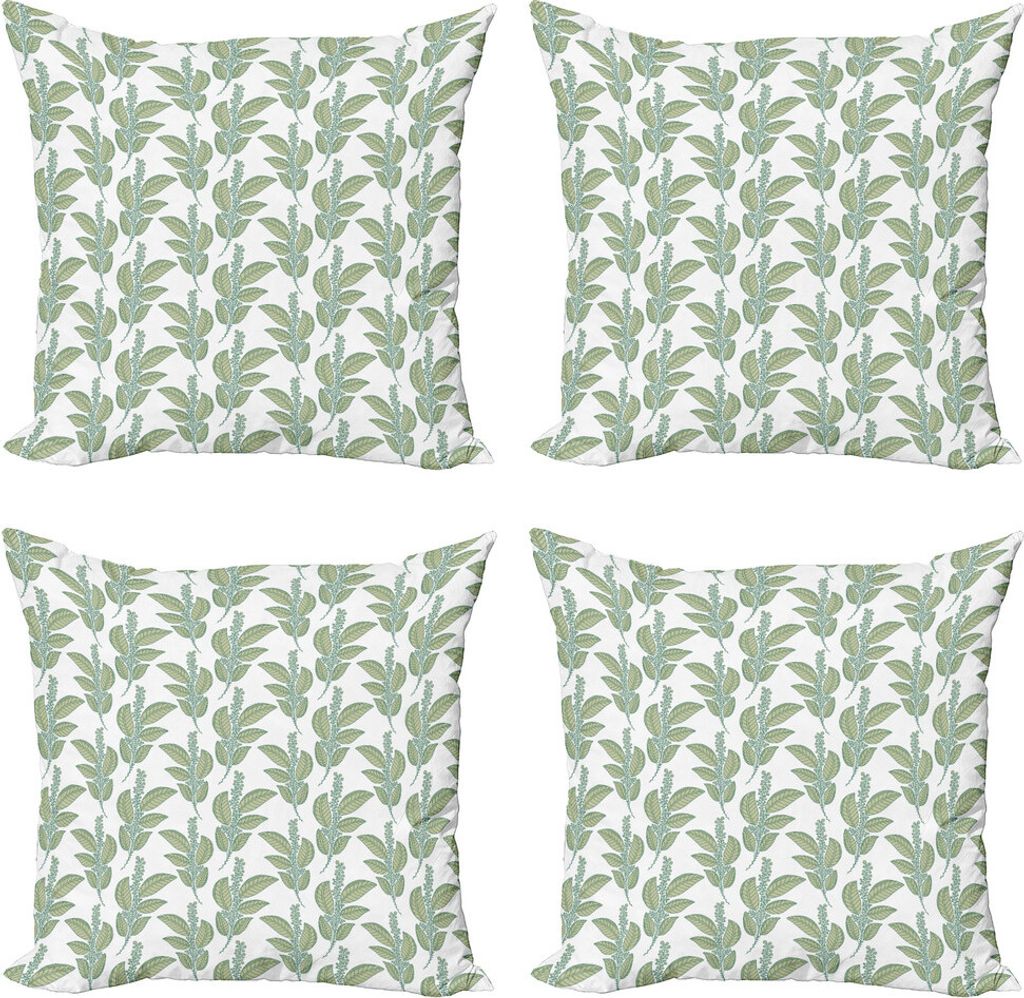 ABAKUHAUS Botanik Kissenbezug Set (4 Stück), Wilde Pflanzen Blossom Kunst, Moderner Doppelseitiger Digitaldruck, 45 cm x 45 cm, Khaki Sea Green