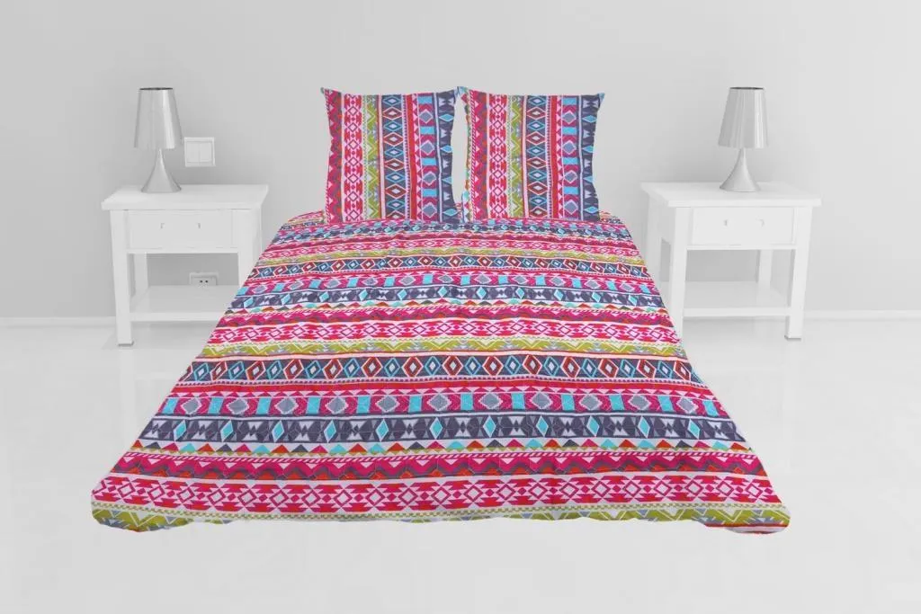 Jeté de lit ethnique pour chambre parentale avec taies microfibre 2p