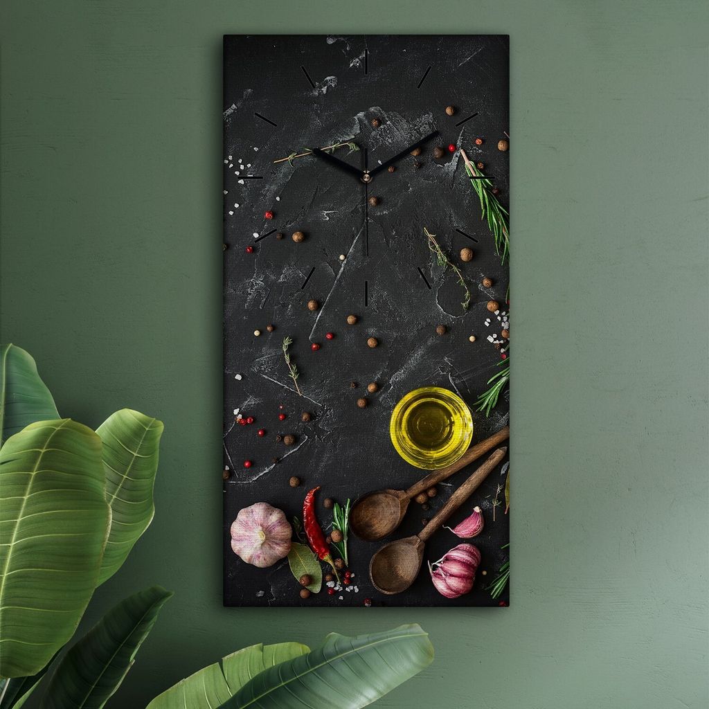 Wohnzimmer Leinwand Uhr Geräuschlos Küche 30x60 Gewürze, Gemüse, Motive, schwarze Zeiger