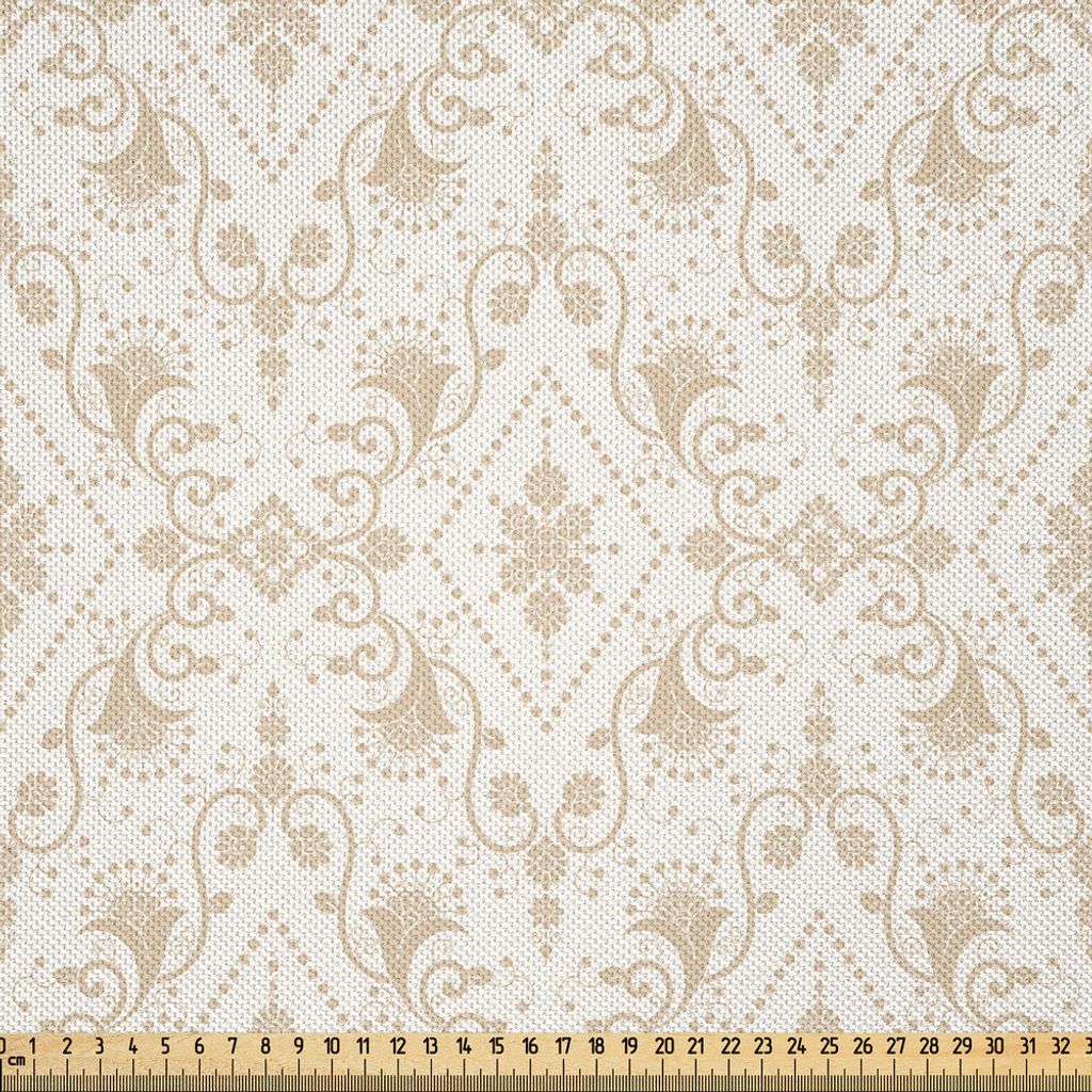 ABAKUHAUS Damast Satin Stoff als Meterware, Klassischer Damast in verblaßter Farben-Retro Weinlese-Art mit traditionellen Gestaltungselementen, 3 ...