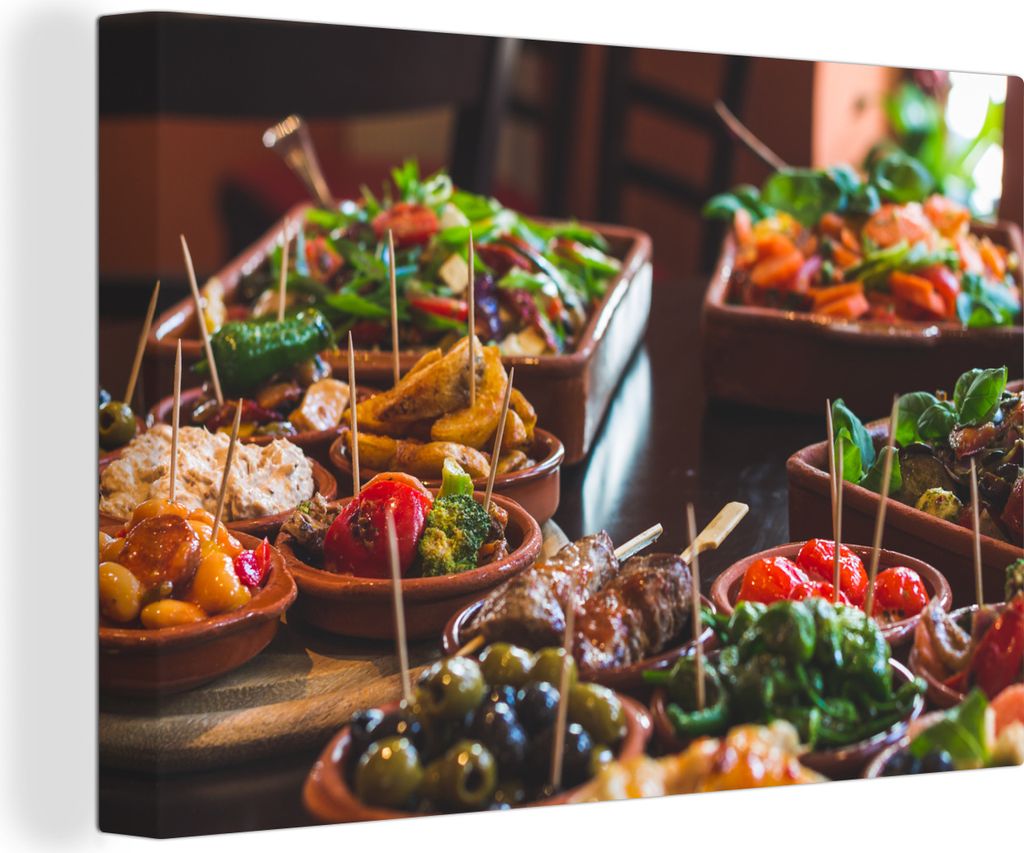 OneMillionCanvasses - Leinwandbilder - 140x90 cm, Spanische Küche - Tapas - Schüsseln, Wandbilder Kunstdruck Wanddekoration - Foto auf Leinwand...