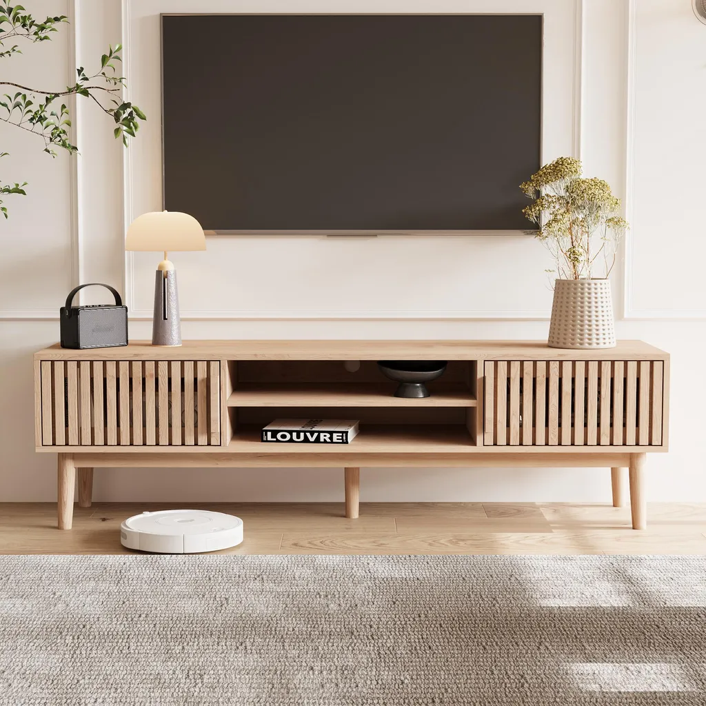 Meuble TV salon 150 cm grand rangement pour équipement Hi-Fi et décodeur