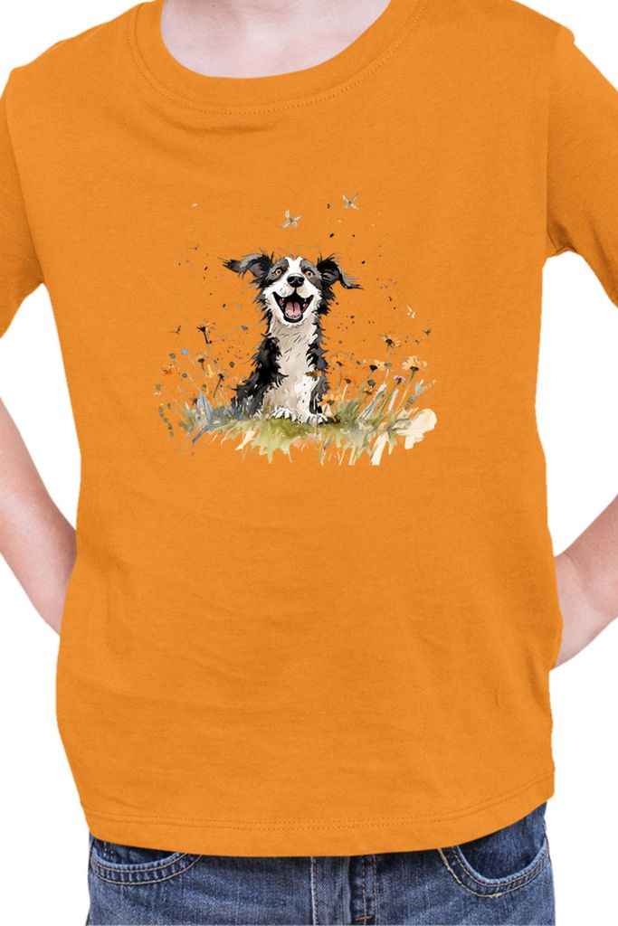 Kinder T-Shirt Funny Dogs Breeds Border Collie Dog Breed 010, 12-13 Jahr - 152 / Orange