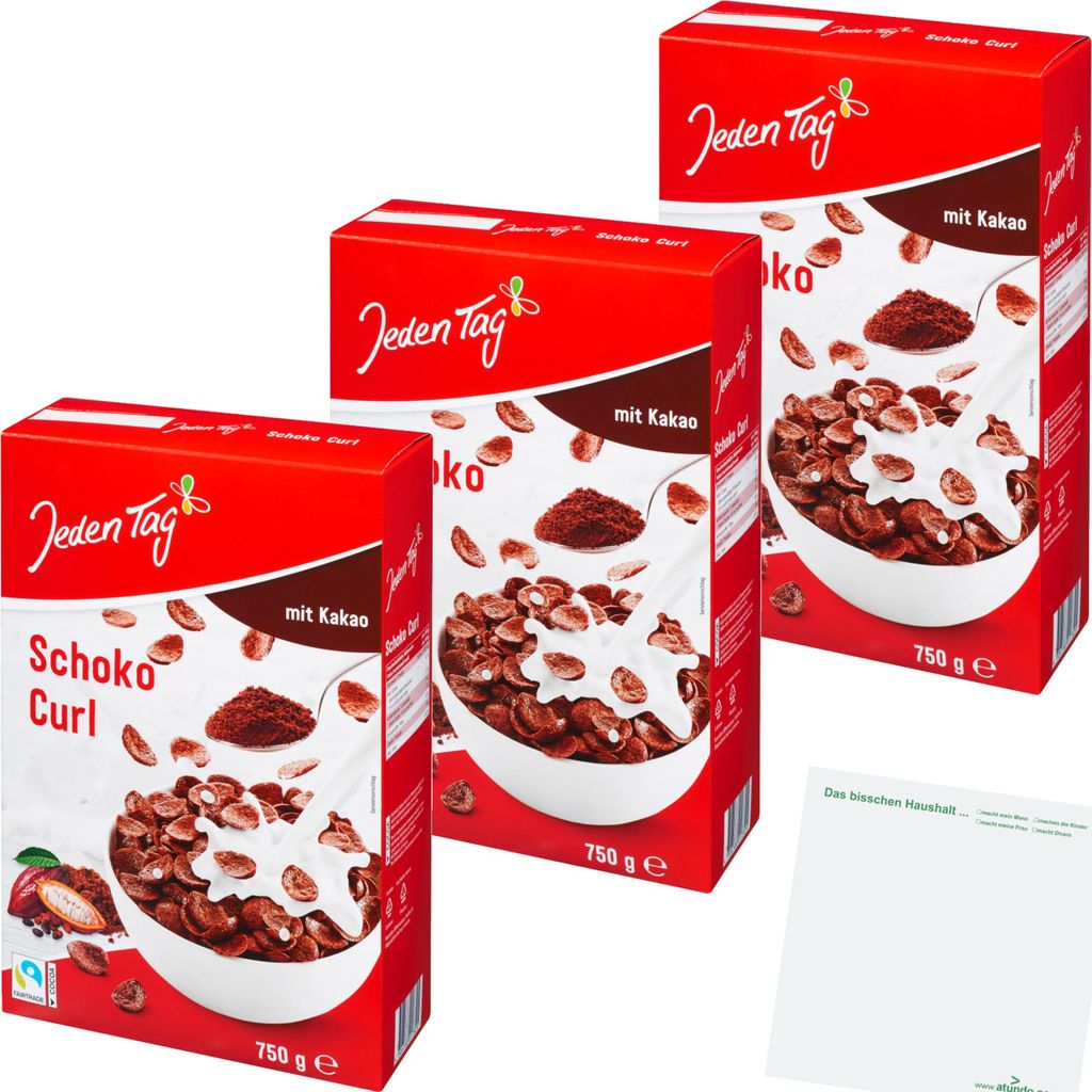 Jeden Tag Schoko Curl 3er Pack (3x750g Packung) + usy Block