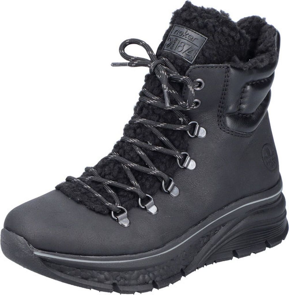 Rieker Damen Schnürstiefelette Plateausohle Warmfutter 48030, Größe:37 EU, Farbe:Schwarz