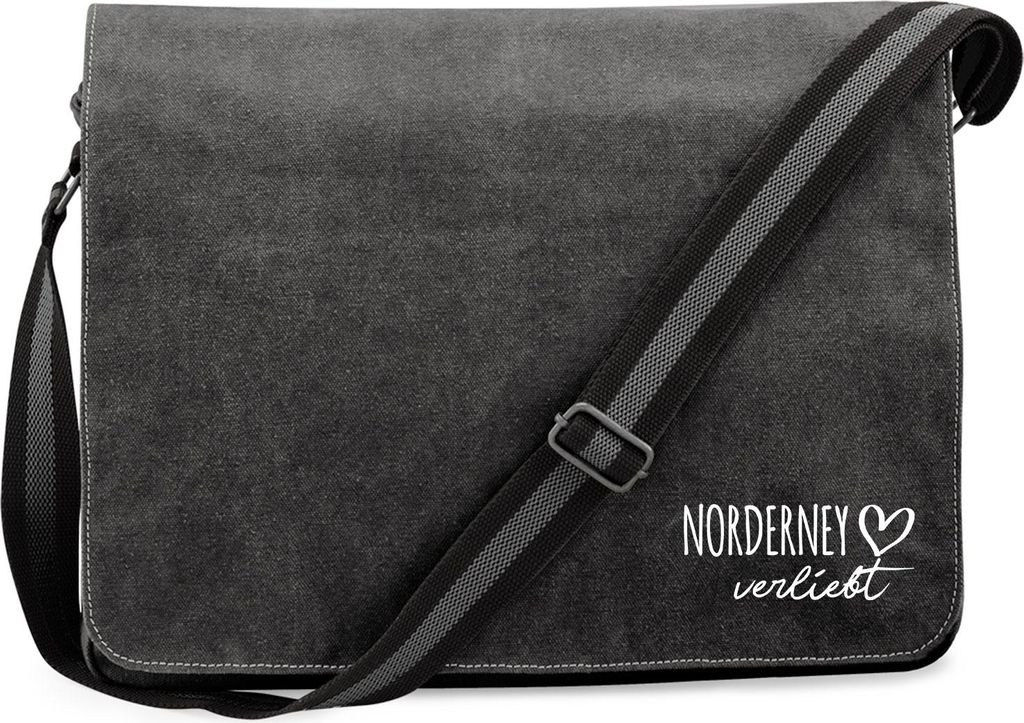 Huuraa Umhängetasche Norderney verliebt 14 Liter Black Canvas Laptoptasche Geschenkidee