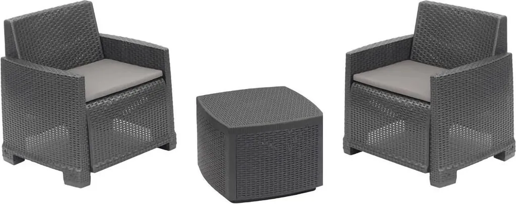 Offerta Set Giardino Dmora Ari: 2 Poltrone + Tavolino Antracite