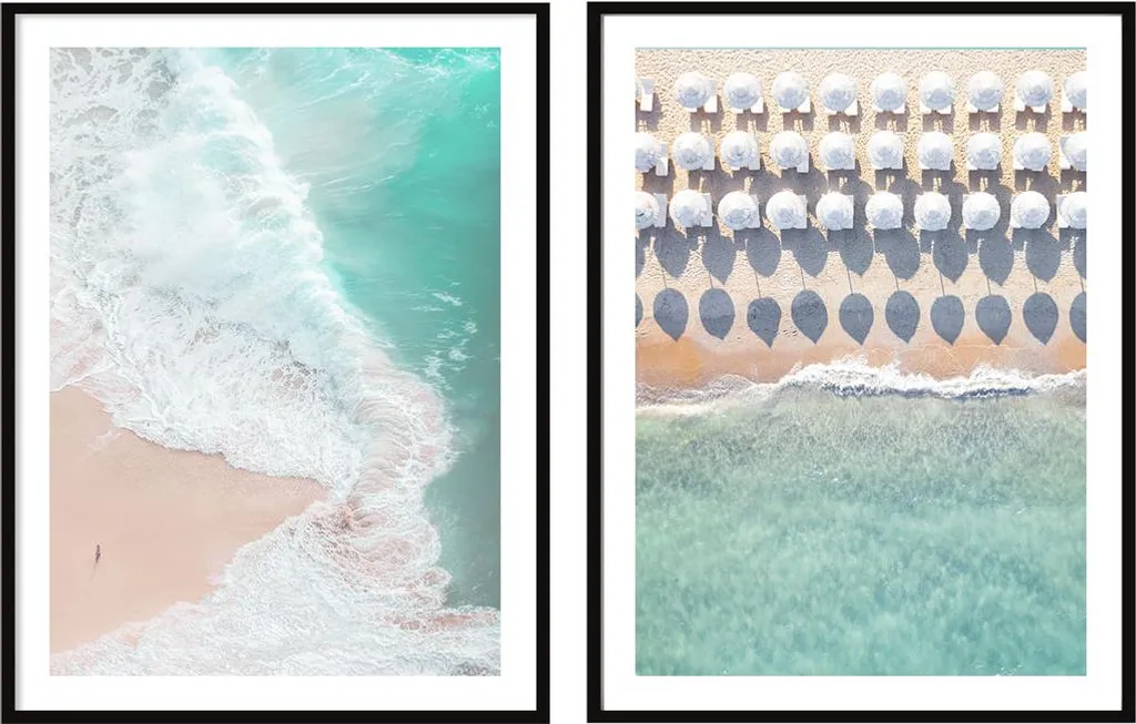 Set Diptyque 2 Tableaux Plage et Mer avec Cadres 53x73 cm - P2086