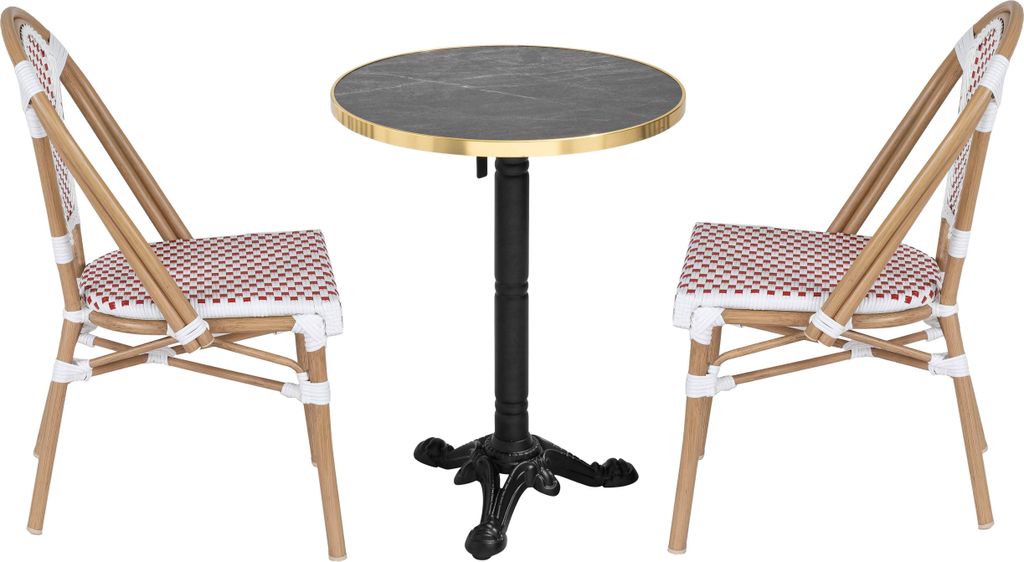 Set aus schwarzem Marmor-Terrassentisch und 2 roten Stühlen - Oviala Montmartre