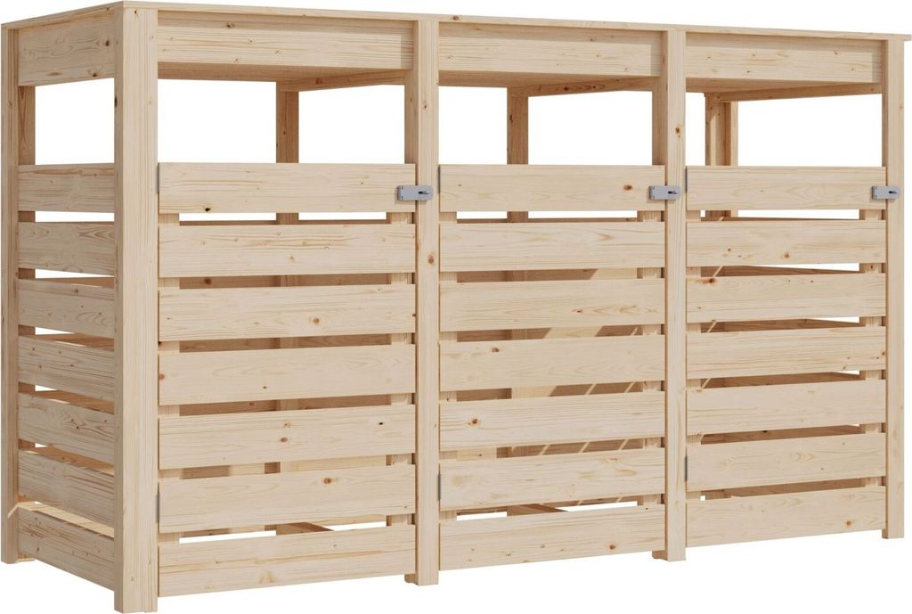 Karibu Mülltonnenunterstand für 3 Mülltonnen naturbelassen Mülltonnenbox Gartenbox 238x143x88 in cm (BxHxL)