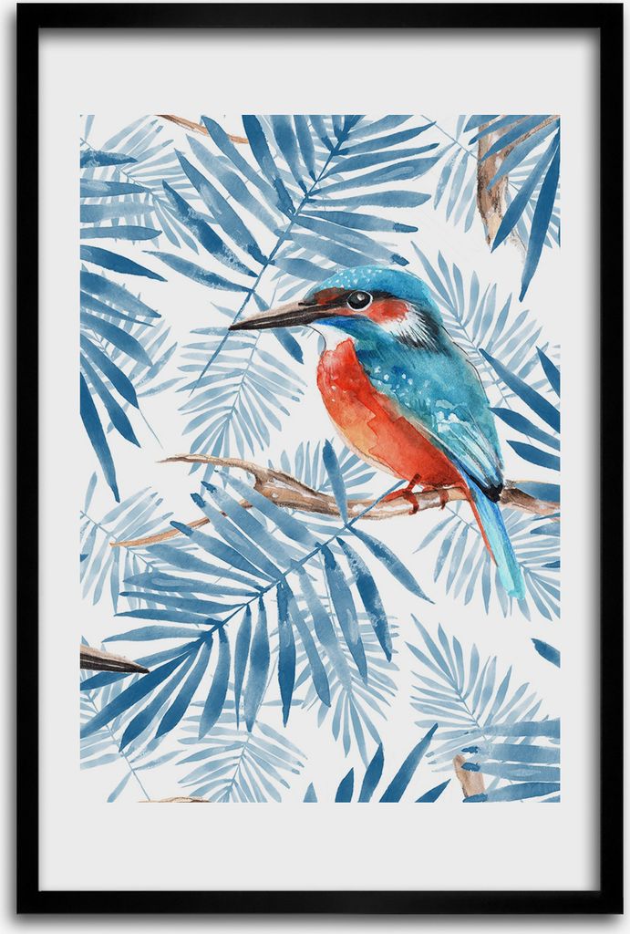 Bild - Bilderrahmen - 40 cm x 60 cm - MDF - Rahmen - Wandkunst - Vögel und Blätter