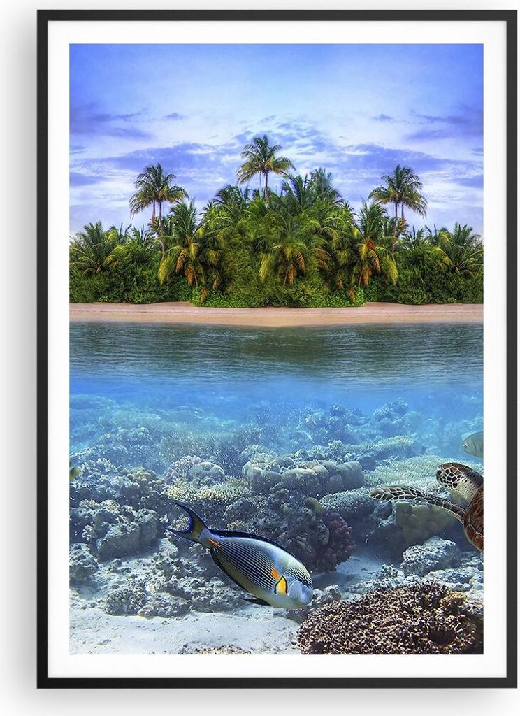 Gerahmtes Poster - Schwarzer Rahmen - Strand lagune wasser ozean - 70x100 cm - Wand Bild - Wanddeko - Wandbilder - Wandposter - Bilderrahmen - Bild...