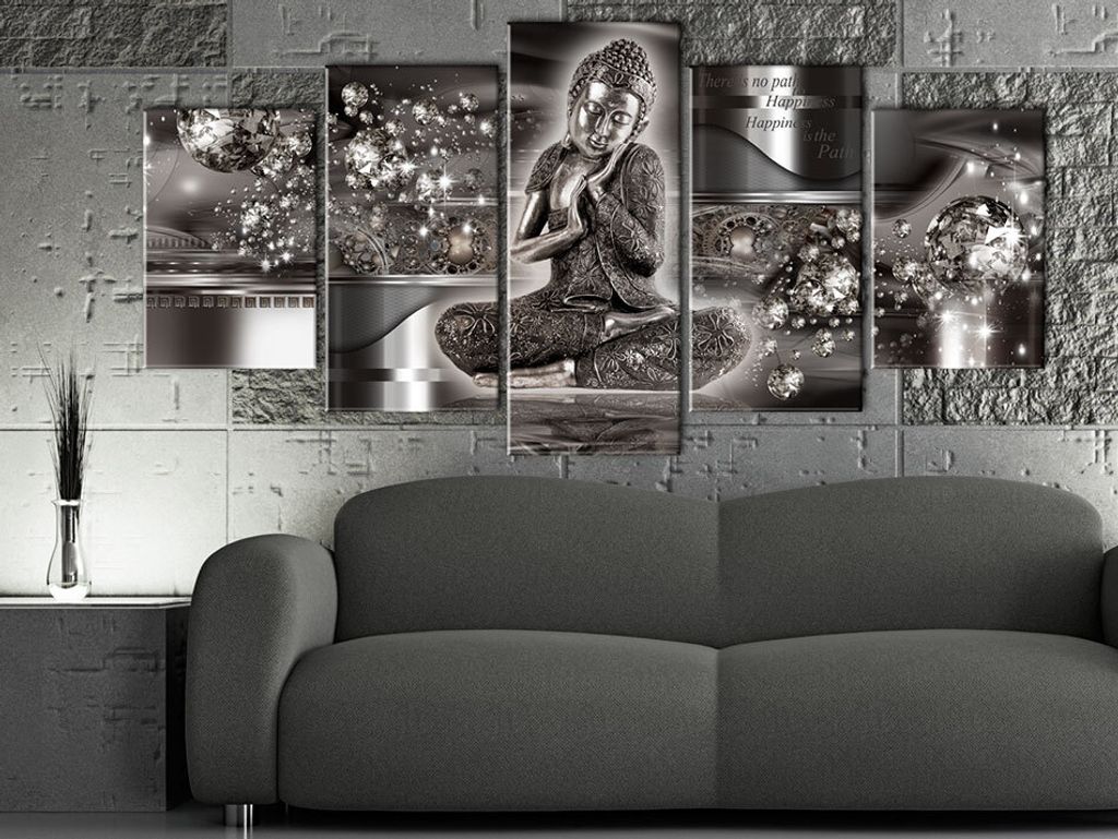 Akustikbild Buddha 200x100 cm Bilder Akustikschaum Hochleistungsschallabsorber Schallschutz Leinwand 5 tlg Wandbild Raumakustik Schalldämmung h-A-...