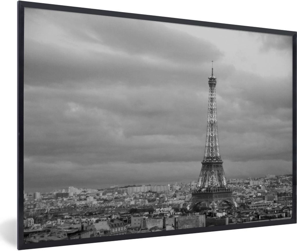 MuchoWow Gerahmtes Poster Beleuchteter Eiffelturm in der Abenddämmerung 90x60 cm - Poster mit Schwarzem Bilderrahmen Wandposter Rahmen Foto Bild...