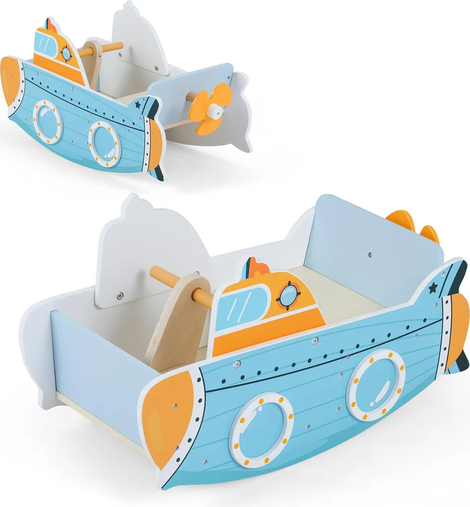 Balançoire Bébé Bateau avec Siège Confort et Hélice Mobile en Bois 70cm