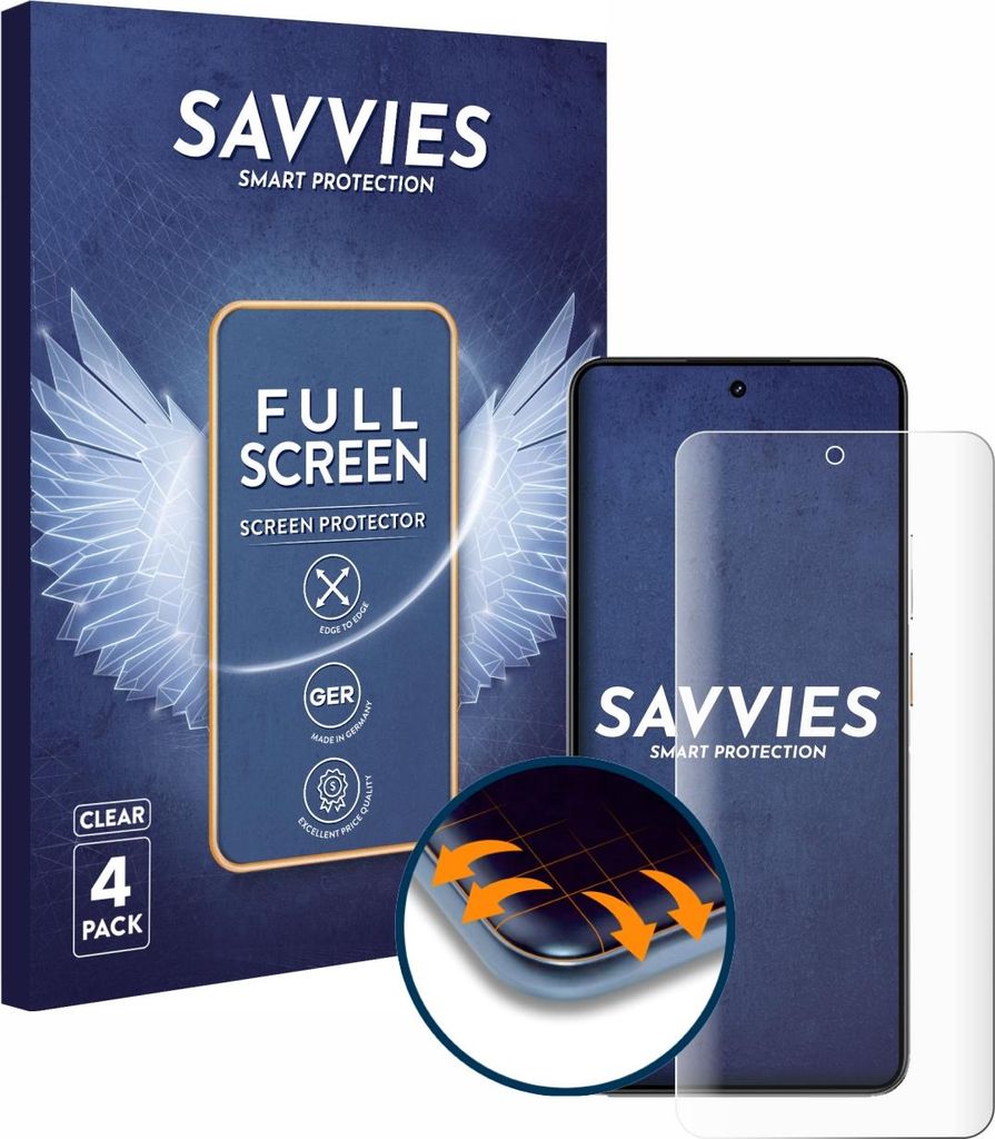 4x Savvies Fullscreen Schutzfolie für realme P3 5G Displayschutz Folie Fullcover Klar Transparent