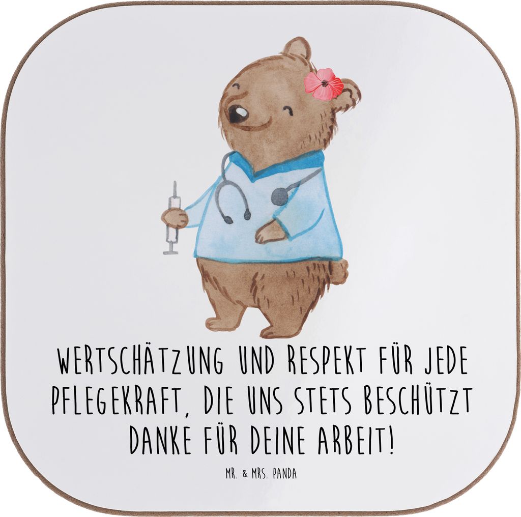 Mr. & Mrs. Panda Tassenuntersetzer Pflegekraft Wertschätzung - Weiß - Geschenk, Holzuntersetzer, Bedanken, gläseruntersetzer, Helden des Alltags...