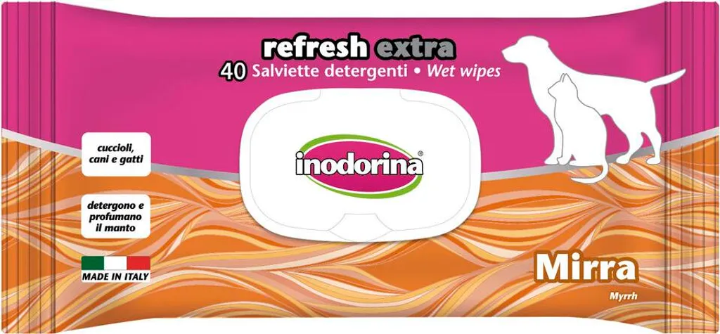 Inodorina REFRESH EXTRA Salviette umidificate alla mirra per animali domestici