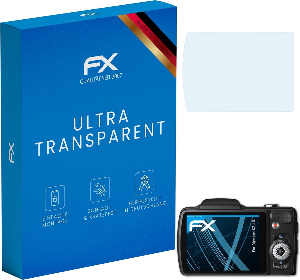 atFoliX FX-Clear 3x Schutzfolie kompatibel mit Olympus SZ-10 Displayschutzfolie