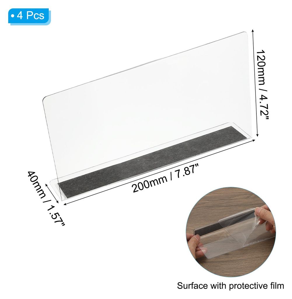 4 Stš¹ck Transparenter Acryl-Regaltrenner mit Magnetstreifen 20x4x12cmšC Fallschutz, Platzieren, Trennen & Ordnieren - fš¹r Bš¹ro-, Schultis...