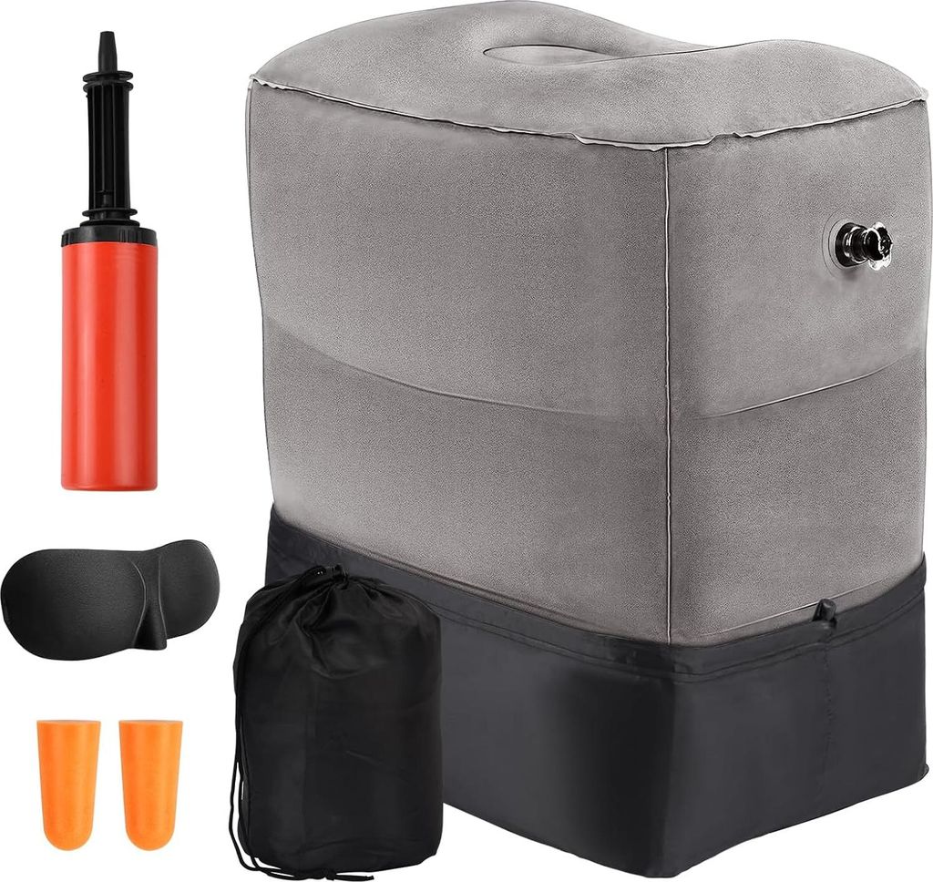 Aufblasbare Fußstütze für Reisen - 3-stufig höhenverstellbar, tragbare Beinstütze für Flugzeug, Büro und Zuhause