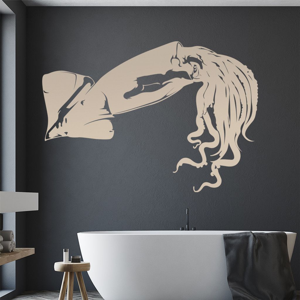 KIWISTAR Riesen Kalmar Tintenfische Wandtattoo in 6 Größen - Wandaufkleber Wall Sticker - Dekoration, Küche, Wohnzimmer, Schlafzimmer, Badezimmer