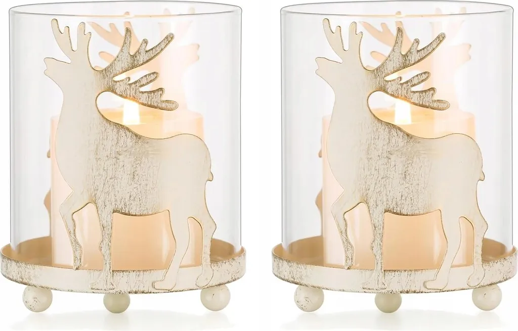 Bougeoir de Noël Blanc Style Campagne Lot de 2 Supports Bougies