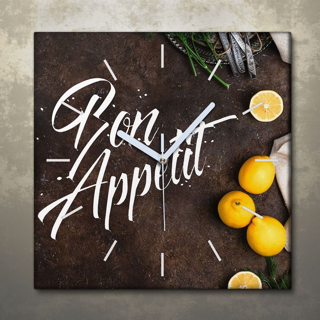 Wohnzimmer Leinwand Uhr Geräuschlos Küche 30x30 Restaurant, Motive, Bon Appetit, Textur, weiße Zeiger