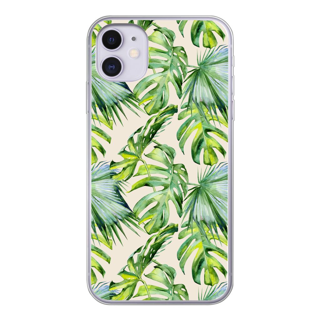 MuchoWow Handyhülle Schutzhülle Hülle für iPhone 11 Blätter - Muster - Monstera Silikon Softcase Handy Hülle - Handytasche