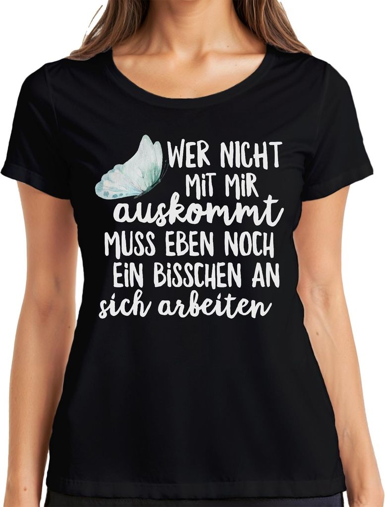 Wer nicht mit mir auskommt lustiger Spruch Sarkasmus Ironisch Damen T-Shirt, Schwarz, S