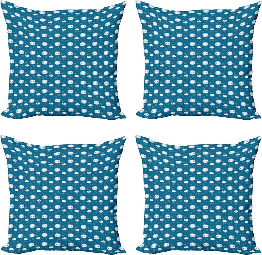 ABAKUHAUS Baby Kissenbezug Set (4 Stück), Faces Wolken Regen, Moderner Doppelseitiger Digitaldruck, 50 cm x 50 cm, Petrol Blau Weiß