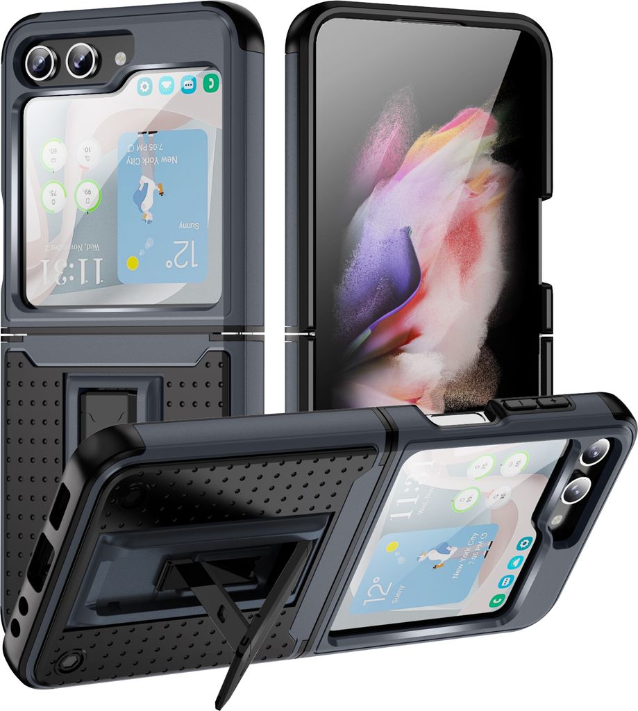 Hülle Für Samsung Galaxy Z Flip 5 Militärqualität Stoßfest Hybrid 2 in 1 Hart PC Weich TPU Handyhülle Grau Schwarz