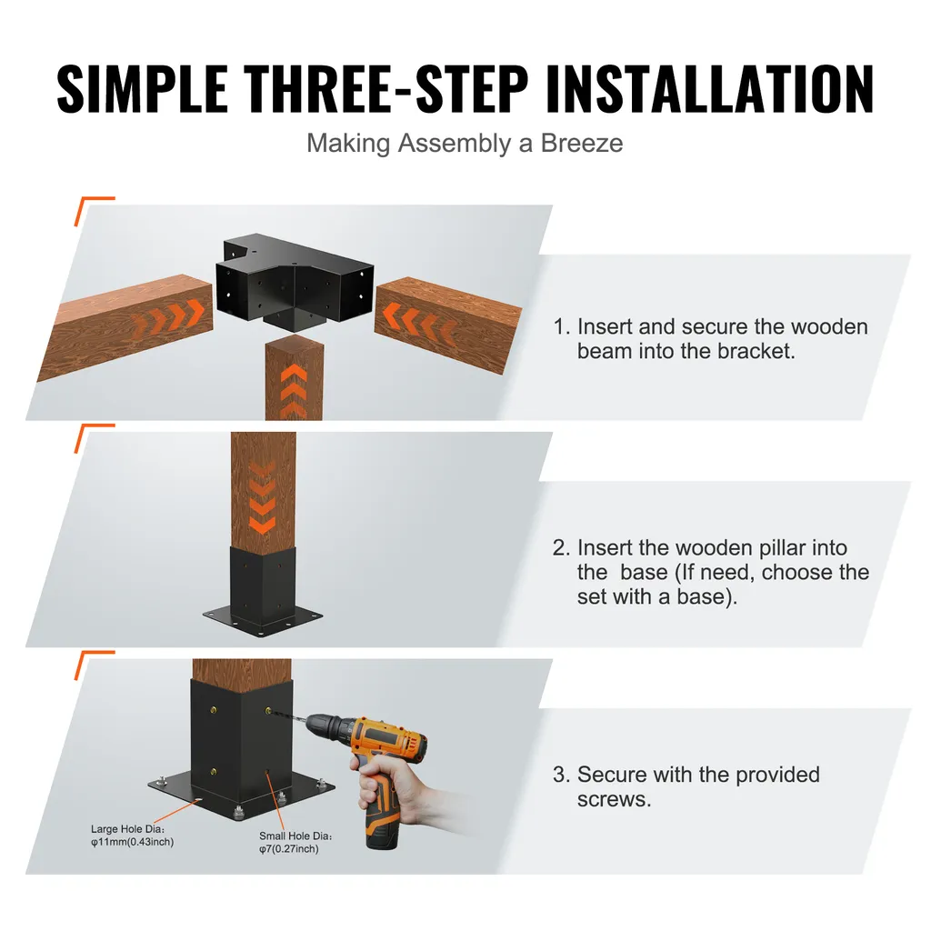 Kit de Fixation Pergola pour Poutre Bois : Support d'Angle 90° Acier Robuste