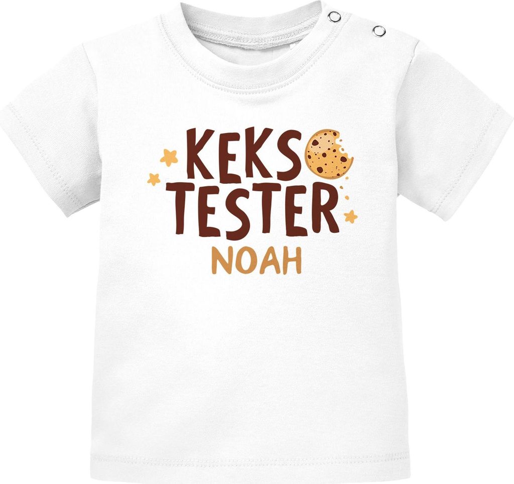 Baby Shirt kurzarm Kekstester mit Wunschname personalisiert Cookie Monster Weihnachten XMAS Outfit Babyshirt Jungen MoonWorks