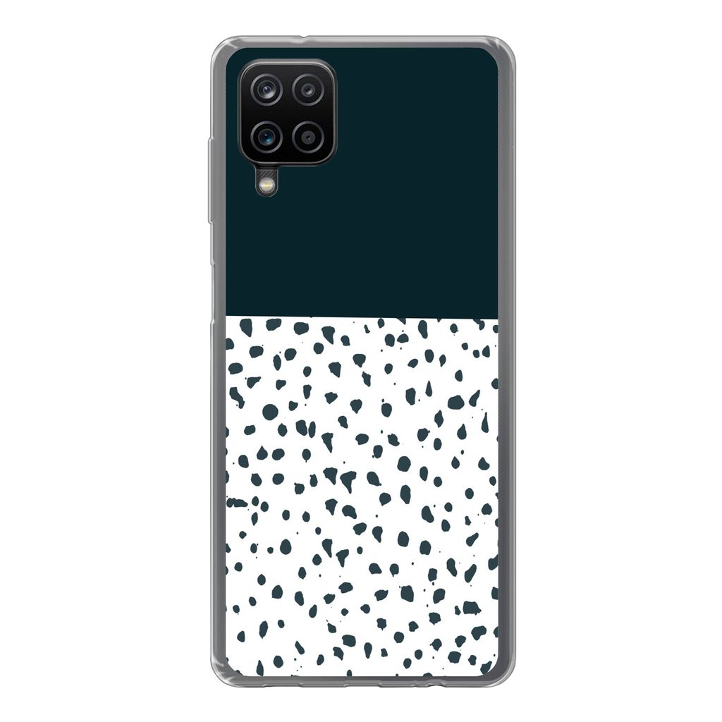 MuchoWow Handyhülle Schutzhülle Hülle für Samsung Galaxy A12 Polka dots - Schwarz - Weiß Silikon Softcase Handy Hülle - Bild