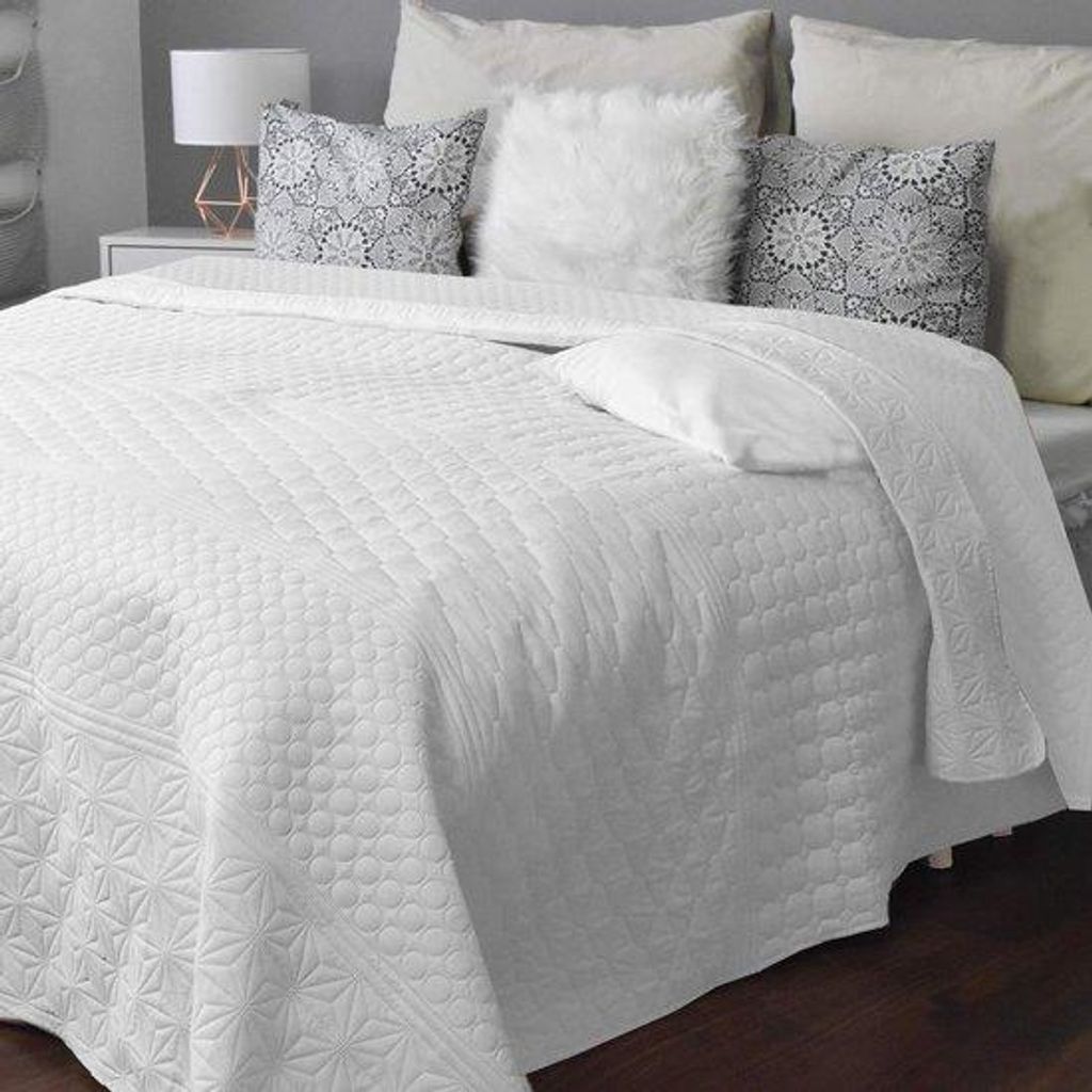 Famanu Sprei 240x260 cm Weiß Grau - Wendbar mit Muster