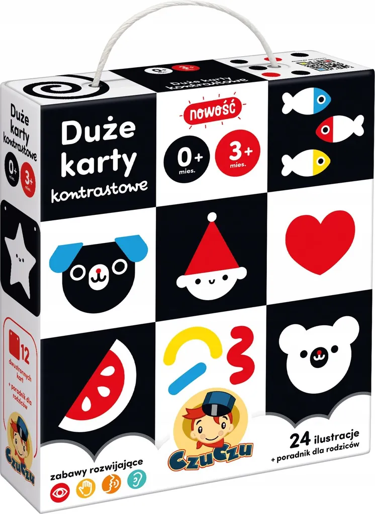 CzuCzu Karty Kontrastowe 0-3 m+ - Cartes d'Éveil Noir et Blanc Bébé