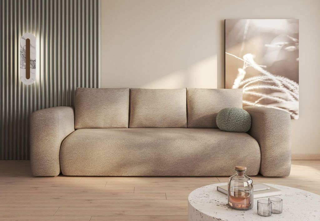 MODERNO Sofa mit Schlaffunktion und Bettkasten LAMBI, Hellbraun