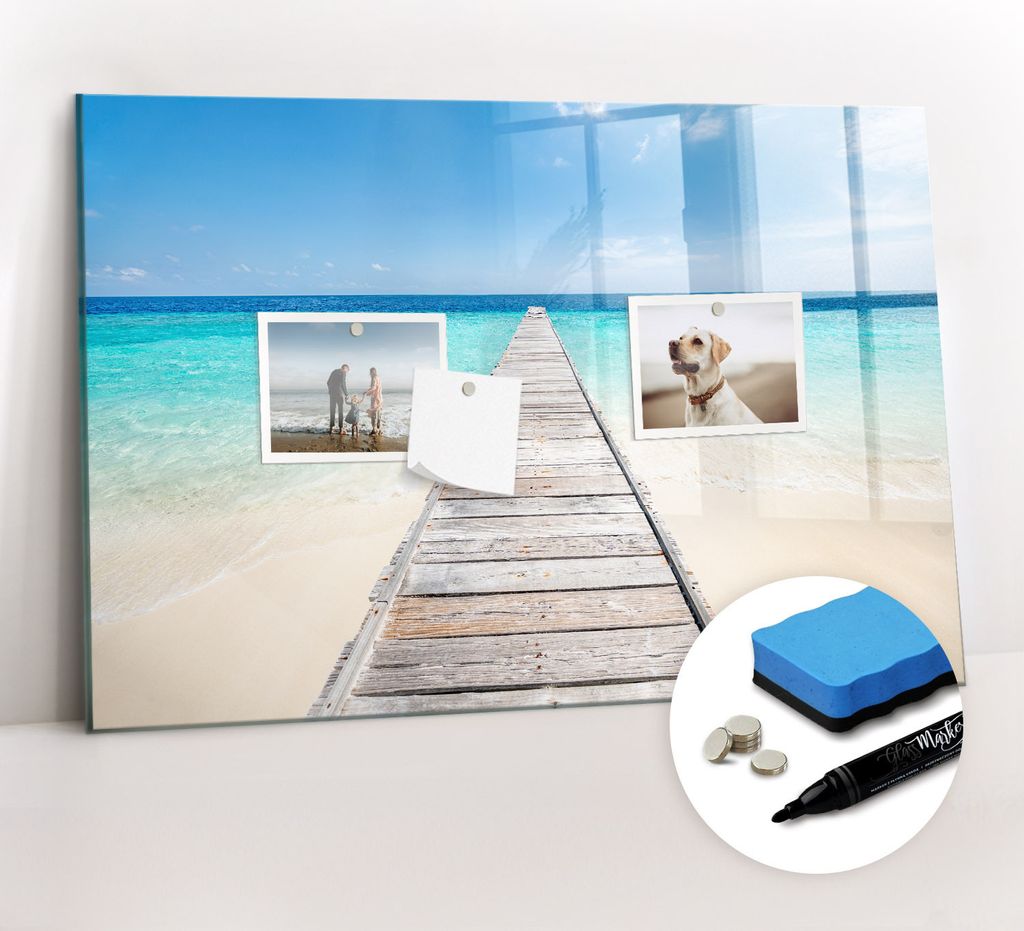 Magnetpinnwand Memoboard - Zubehörsatz - Schwarzer Marker + Schwamm + Magnete - 60 x 40 cm - Tropische Insel
